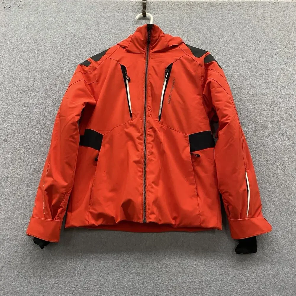 Obermeyer Ski Jacket Boys M 10-12 Red Black RECCO Snowboard Winter Hooded Bright